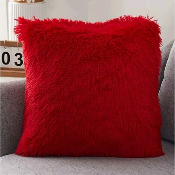 Red Fuzzy Pillow Cover - Picture 2 of 2